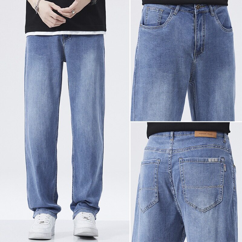 男士牛仔裤2025夏季薄款透气垂感阔腿长裤子潮牌大码休闲男款