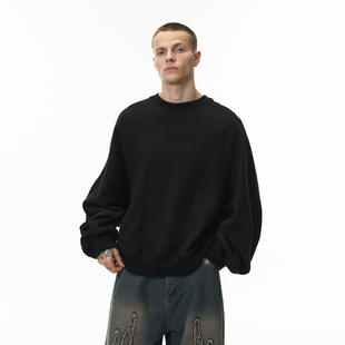 450G重磅抓绒蝙蝠袖 街头慵懒感圆领宽松廓形纯色上衣潮 卫衣男美式