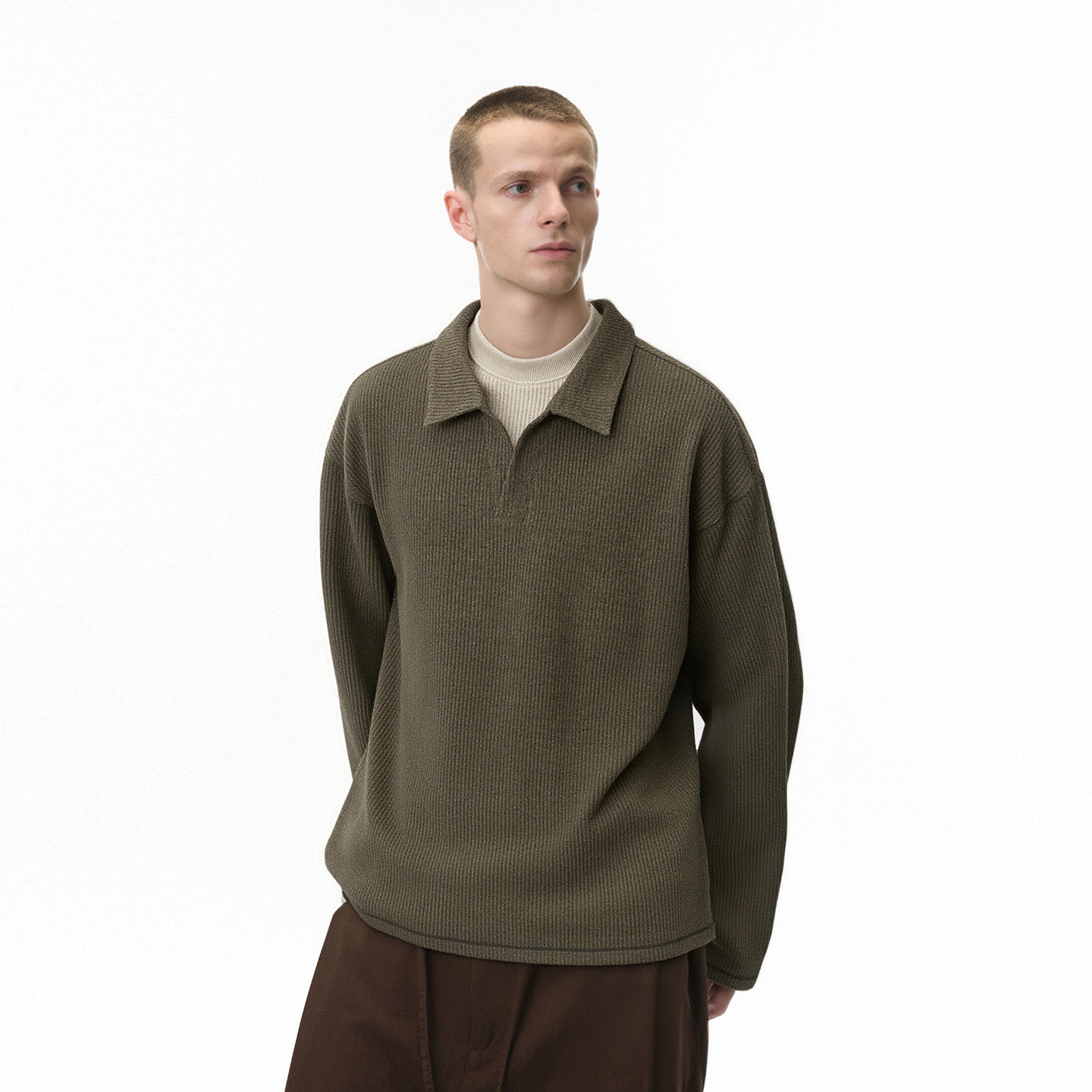 美式复古假两件拼接POLO衫长袖T恤男老钱高级感宽松休闲打底上衣