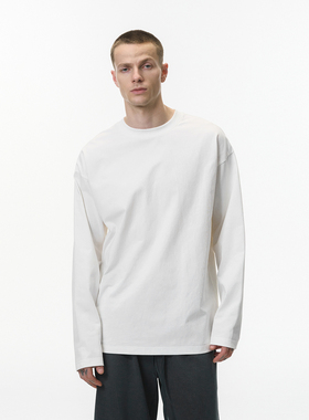 260G重磅白色长袖T恤男潮牌高街基础宽松纯色内搭休闲打底衫秋季