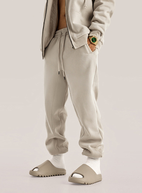 345G重磅加绒卫裤男潮牌高街百搭宽松休闲裤束脚运动裤秋冬长裤子