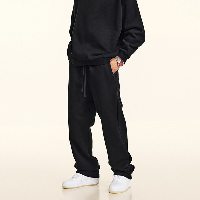 345G加绒卫裤男秋冬简约纯色基础款百搭宽松长裤子潮牌高街休闲裤