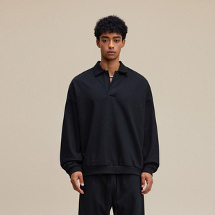 美式 上衣男 高级感纯色翻领卫衣445G重磅抓绒宽松简约休闲POLO长袖