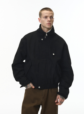 美式复古立领飞行夹克棉服男冬季加厚可拆卸毛绒短款boxy工装外套