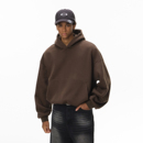 纯色保暖帽衫 潮牌cleanfit短款 连帽卫衣男美式 340G重磅加绒弯刀袖