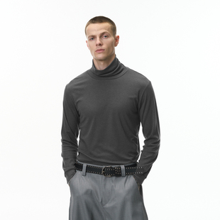 极简修身羊毛高领打底衫男美式街头百搭亲肤混纺纯色内搭长袖T恤