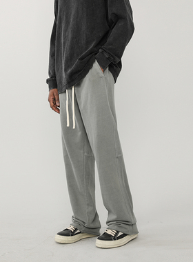 2024春夏350G重磅水洗做旧复古hiphop爵士长裤情侣裤子运动裤