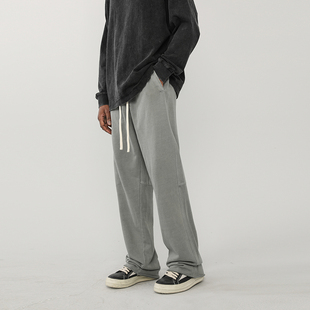 子运动裤 2024春夏350G重磅水洗做旧复古hiphop爵士长裤 情侣裤