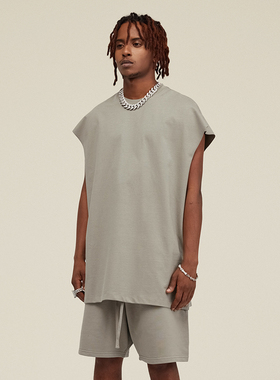 305G重磅无袖T恤男潮牌KANYE侃爷欧美高街运动纯色宽松坎肩背心夏