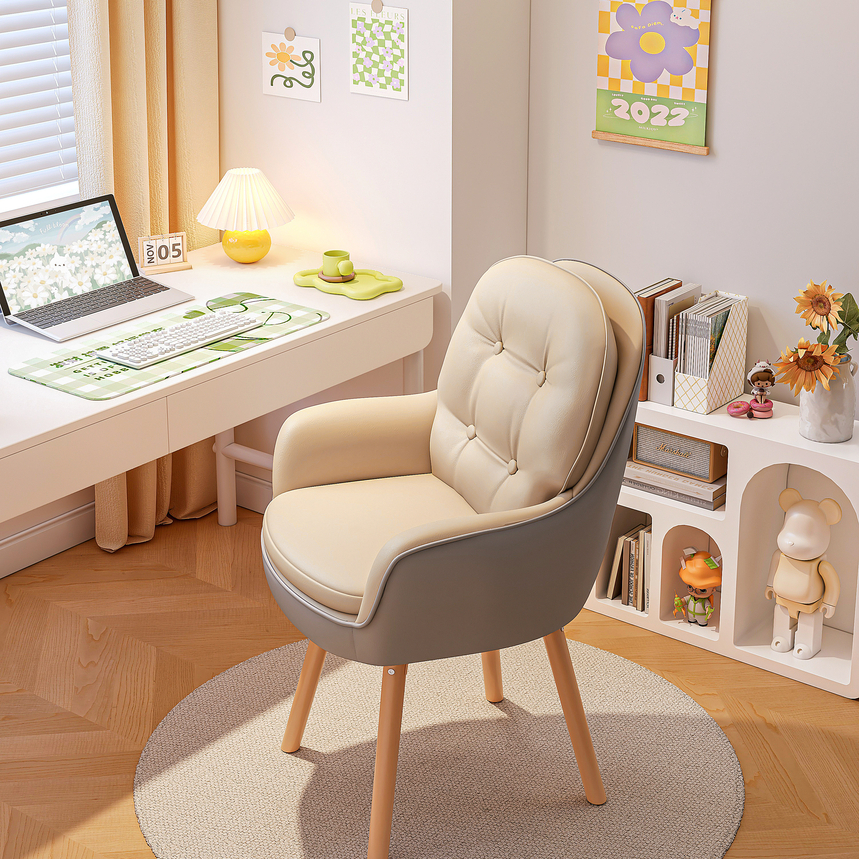 电脑椅子卧室书房书桌椅化妆椅家用舒适久坐靠背椅沙发椅凳办公椅