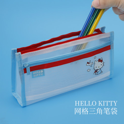 广博凯蒂猫透明笔袋学生考试专用网纱文具袋初中女生铅笔袋双层