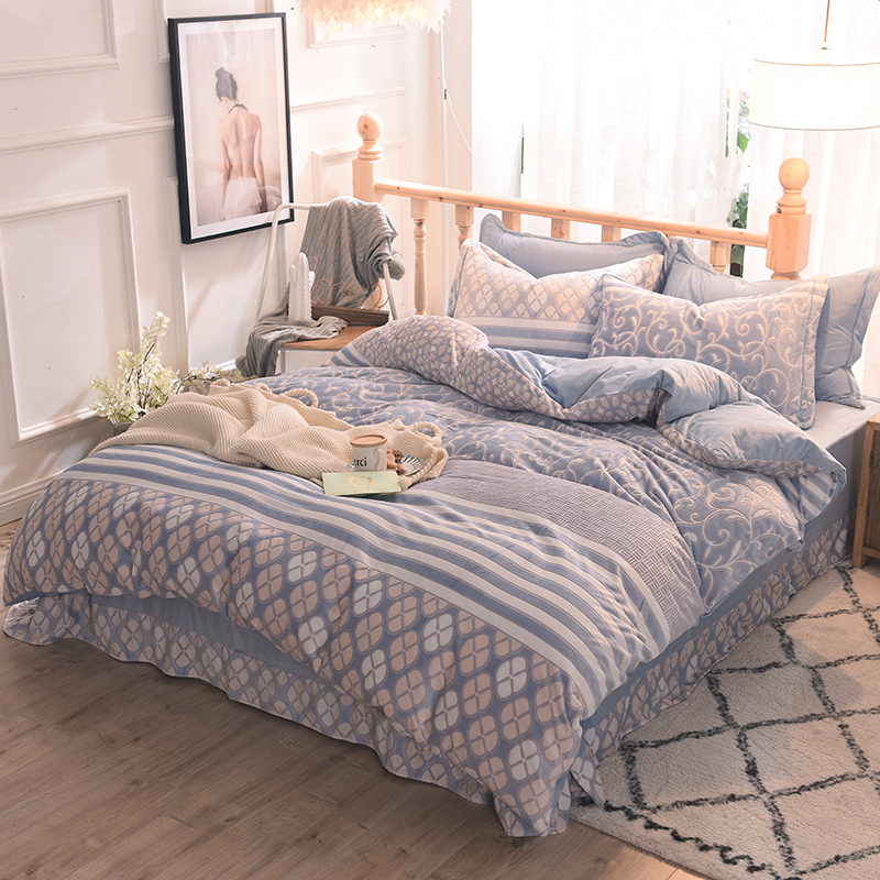 雕花绒冬季加厚保暖短毛四件套