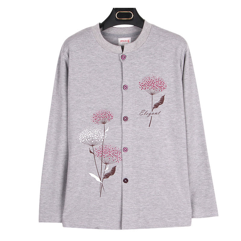 中老年秋衣女纯棉开衫加肥加大对襟棉毛打底线衣老人妈妈长袖印花