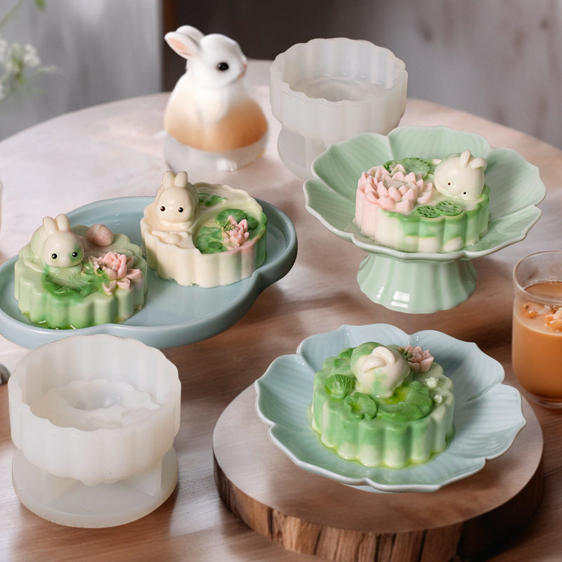 月兔月饼慕斯蛋糕硅胶模具DIY中秋节冰皮月饼冰淇淋果冻布丁磨具