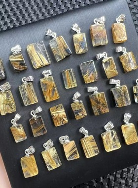 好记水晶钛晶小方牌吊坠项链锁骨链配饰s925银镶嵌送朋友生日礼物