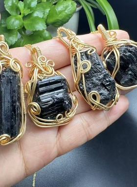 好记水晶黑碧玺原矿吊坠铜线制作小众复古高级个性随机发送朋友