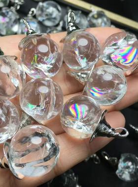 好记水晶白水晶爆彩球巫师帽款吊坠s925银扣镶嵌简约时尚随机发