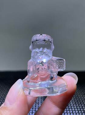 好记水晶白水晶财神爷佛像狮子摆件家居装饰卧室客厅办公桌送朋友