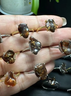 好记水晶火玛瑙戒指s925银镶嵌小众复古个性随机发送朋友生日礼物