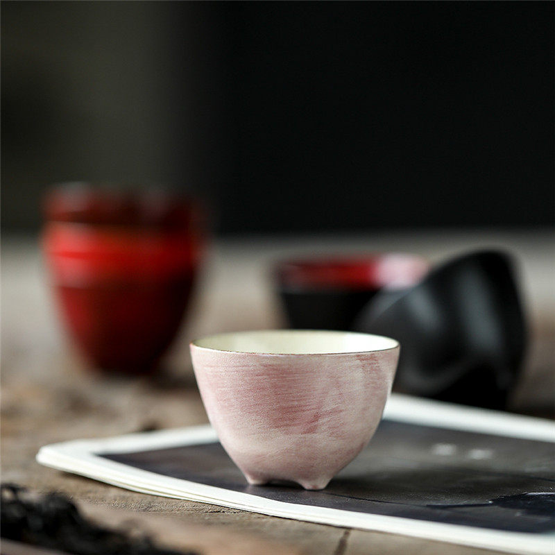 景德镇手工陶泥薄胎故宫红手绘三足嘟嘟杯茶杯主人杯单杯功夫茶具