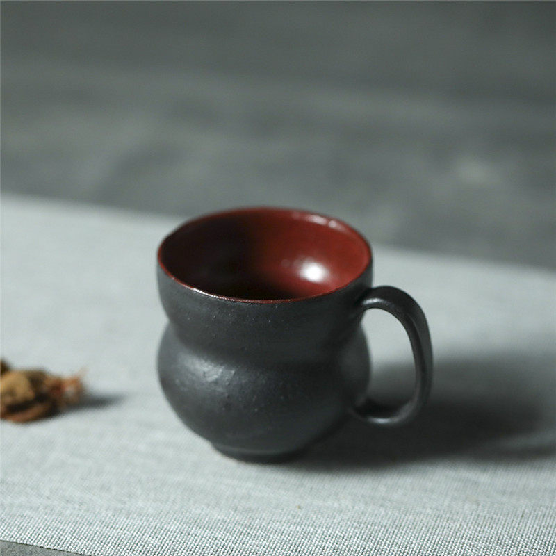 景德镇徐婉陶艺作品手作紫檀黑葫芦马克杯咖啡杯哑光家用粗陶水杯