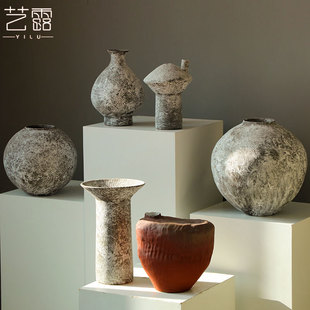 侘寂风艺术摆件花瓶高级感轻奢粗陶花器客厅陶瓷现代简约软装饰品