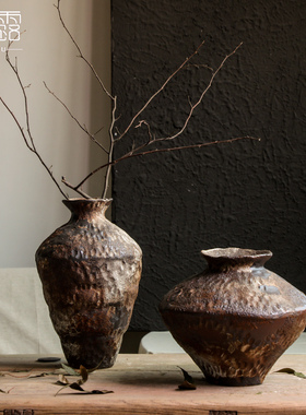 陶瓷花瓶粗陶瓶插花复古怀旧手工民宿酒店侘寂风禅意摆件粗陶罐