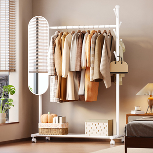 挂衣架卧室落地全身镜简易晾衣架子家用室内房间衣服衣帽架带镜子