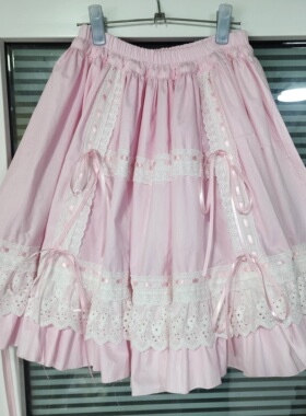lolita纯棉布半身打底裙 棉衬裙 棉布打底裙蕾丝花边蝴蝶结半身裙