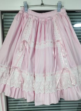 lolita纯棉布半身打底裙 棉衬裙 棉布打底裙蕾丝花边蝴蝶结半身裙