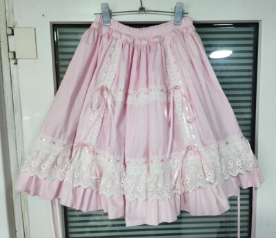 lolita纯棉布半身打底裙 棉衬裙 棉布打底裙蕾丝花边蝴蝶结半身裙