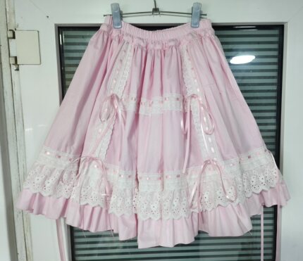 lolita纯棉布半身打底裙 棉衬裙 棉布打底裙蕾丝花边蝴蝶结半身裙