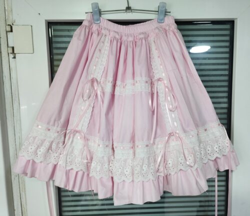 lolita纯棉布半身打底裙 棉衬裙 棉布打底裙蕾丝花边蝴蝶结半身裙