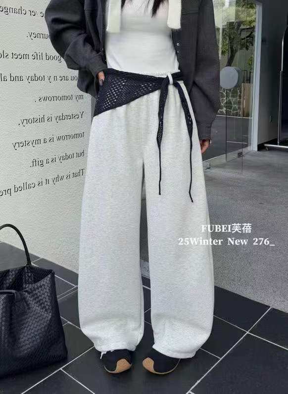 fubei休闲裤898高端定制绝美/高级感阔版拼色腰弯刀卫裤女