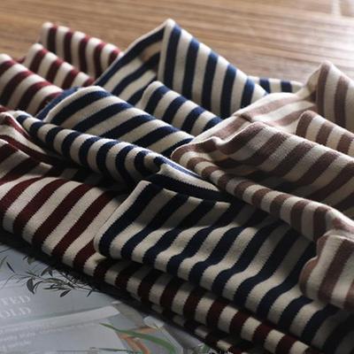 针织全棉女日系复古长袖条纹