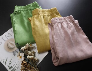 灯笼萝卜裤 纯亚麻哈伦裤 女九分宽松松紧腰大码 麻料镰刀裤 女夏薄款