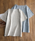 21细支轻薄款 纯亚麻短袖 T恤女半袖 日系17 麻料上衣宽松大码 夏