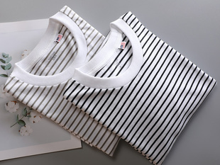 大码 T恤男士 打底衫 春秋薄款 出口日本外贸男装 海魂衫 纯棉条纹长袖