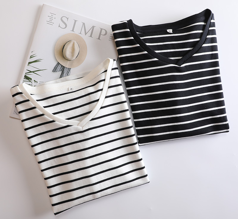 出口日本厚柔软条纹九分袖