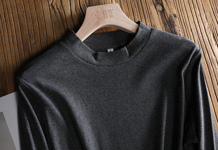 t恤上衣大码 女深灰色长袖 日本外贸 黑色半高领打底衫 纯棉柔软保暖