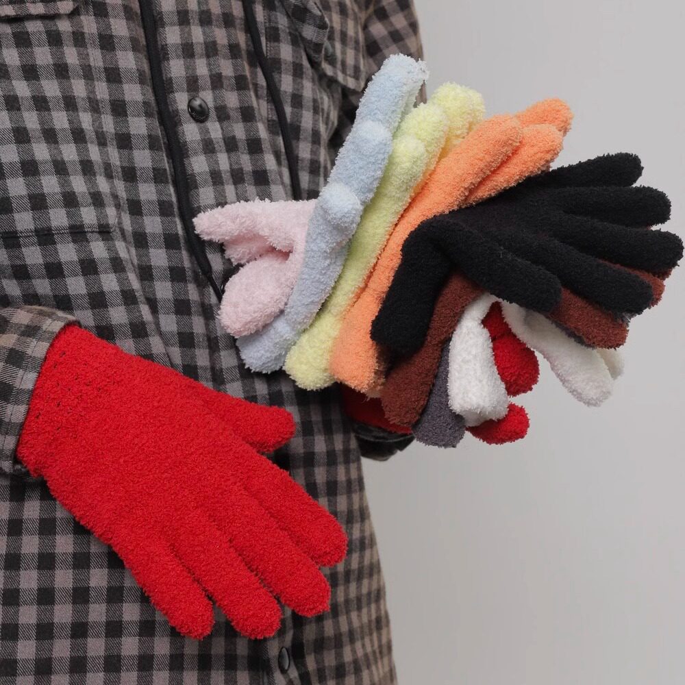 韩国小众复古珊瑚圈圈绒分指手套