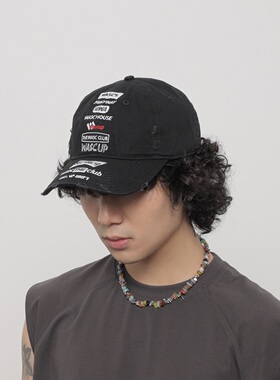 WORLDWIDE/潮牌小众街头字母鸭舌帽做旧刺绣显脸小遮阳棒球帽子男