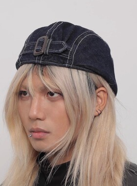 WORLDWIDE/日系复古小众水洗扣子反戴牛仔贝雷帽百搭显脸小前进帽