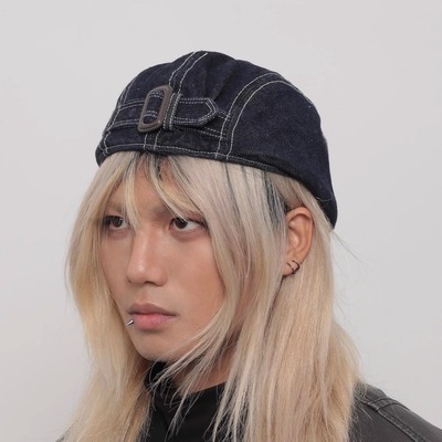 日系复古小众水洗反戴牛仔贝雷帽