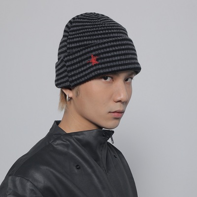 WORLDWIDE 韩国小众复古条纹星星针织帽秋冬保暖护耳包头毛线冷帽