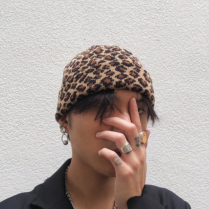 ins街头风斑点驼色痞帅毛线帽