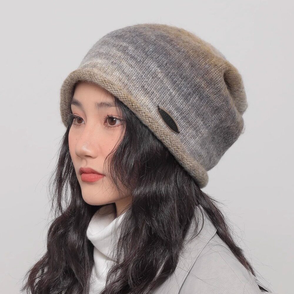 大头围显脸小大版渐变针织堆堆帽