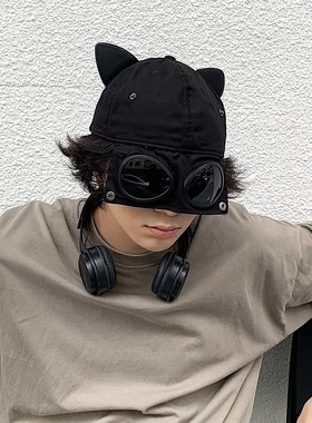 猫耳朵大头围飞行员眼镜棒球帽潮