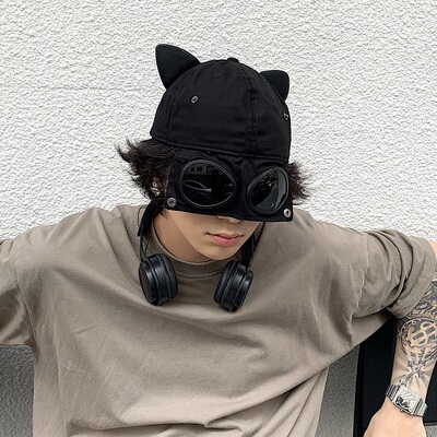 猫耳朵大头围飞行员眼镜棒球帽潮