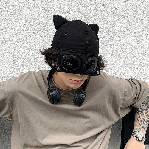 猫耳朵大头围飞行员眼镜棒球帽潮